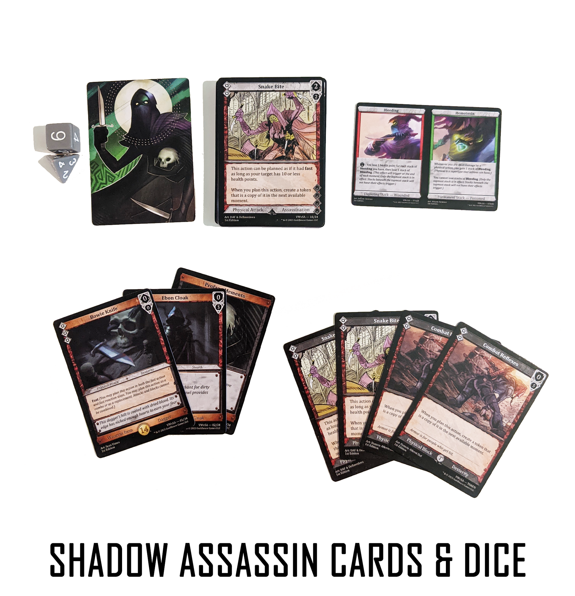 Guildhouse Games Varia Battle Box Starter Card Game Set Shadow Assassin cards and dice