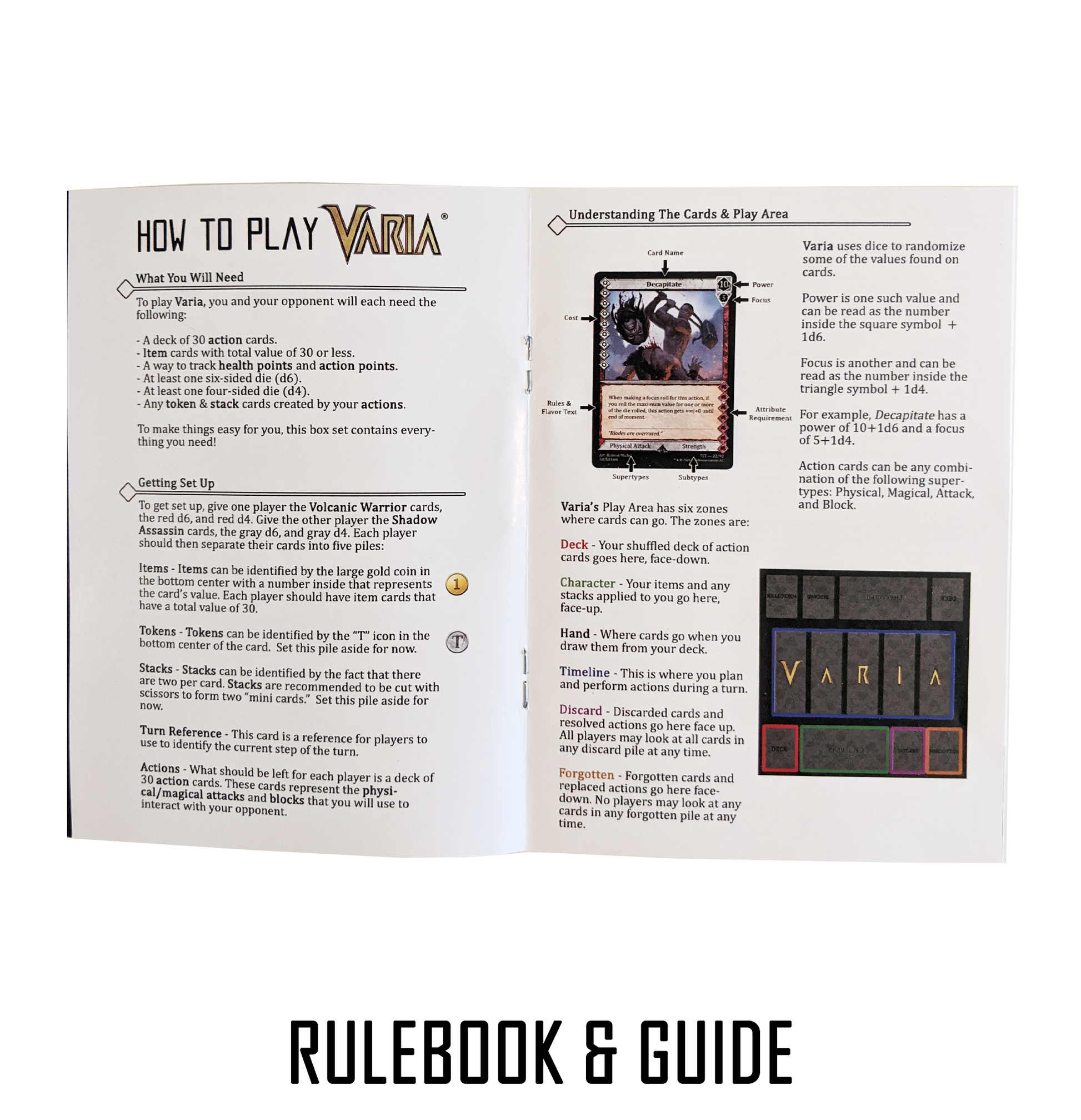 Guildhouse Games Varia Battle Box Starter Card rulebook and guide to card game